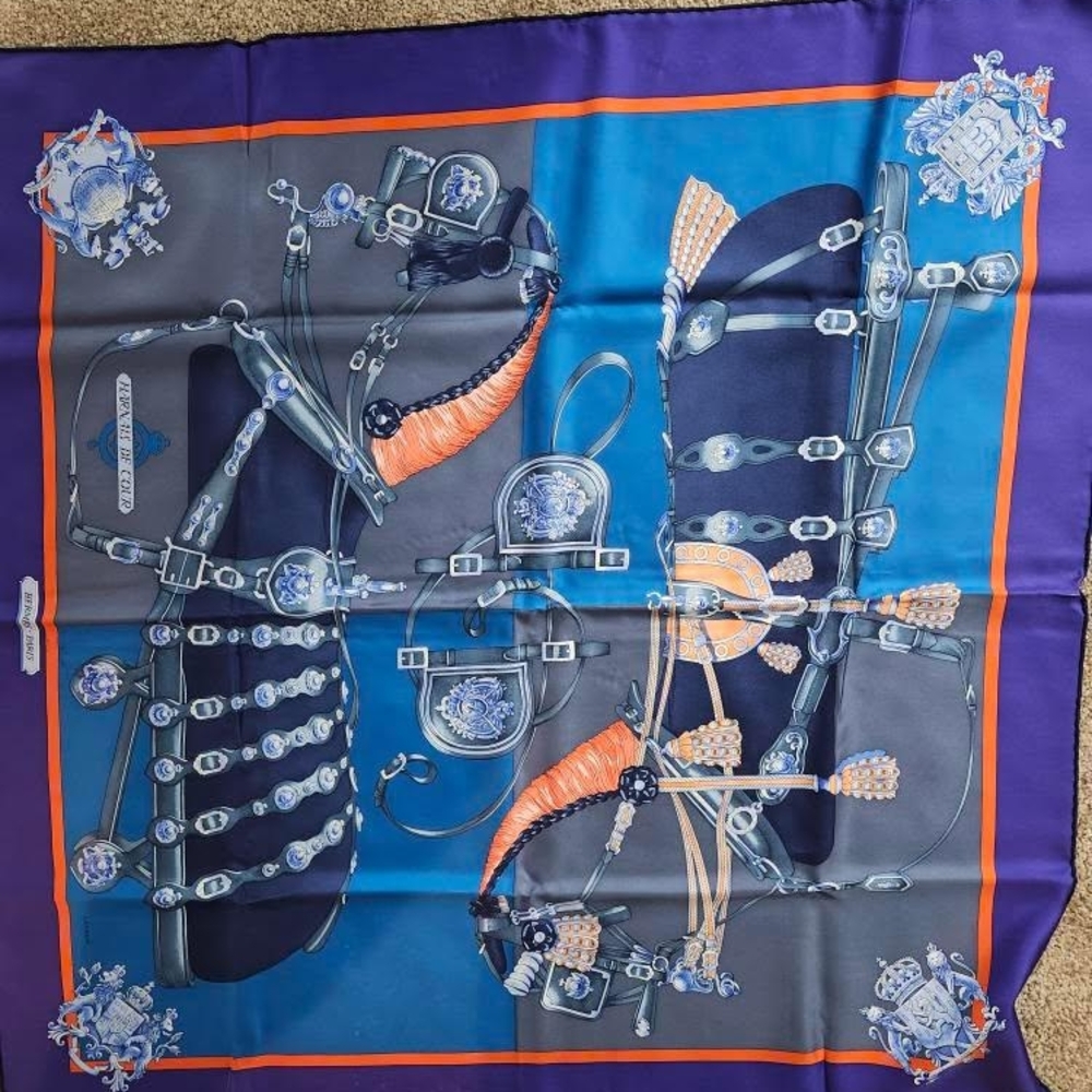 Blue and Orange Silk Scarf
